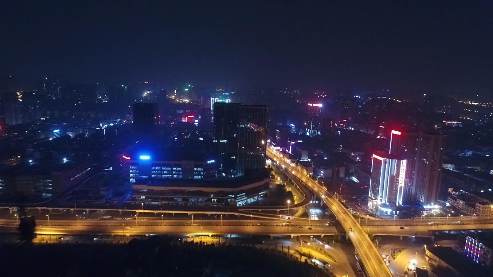 夜景长沙航拍公路夜景高